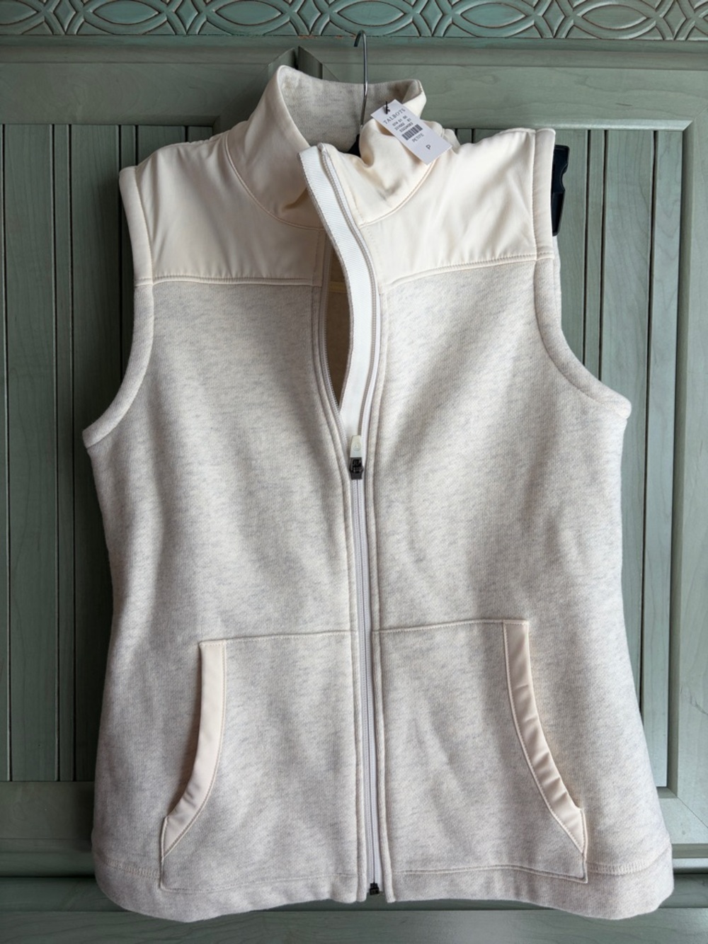 Talbots Petite Cream Zip-Front Fleece Vest NWT
